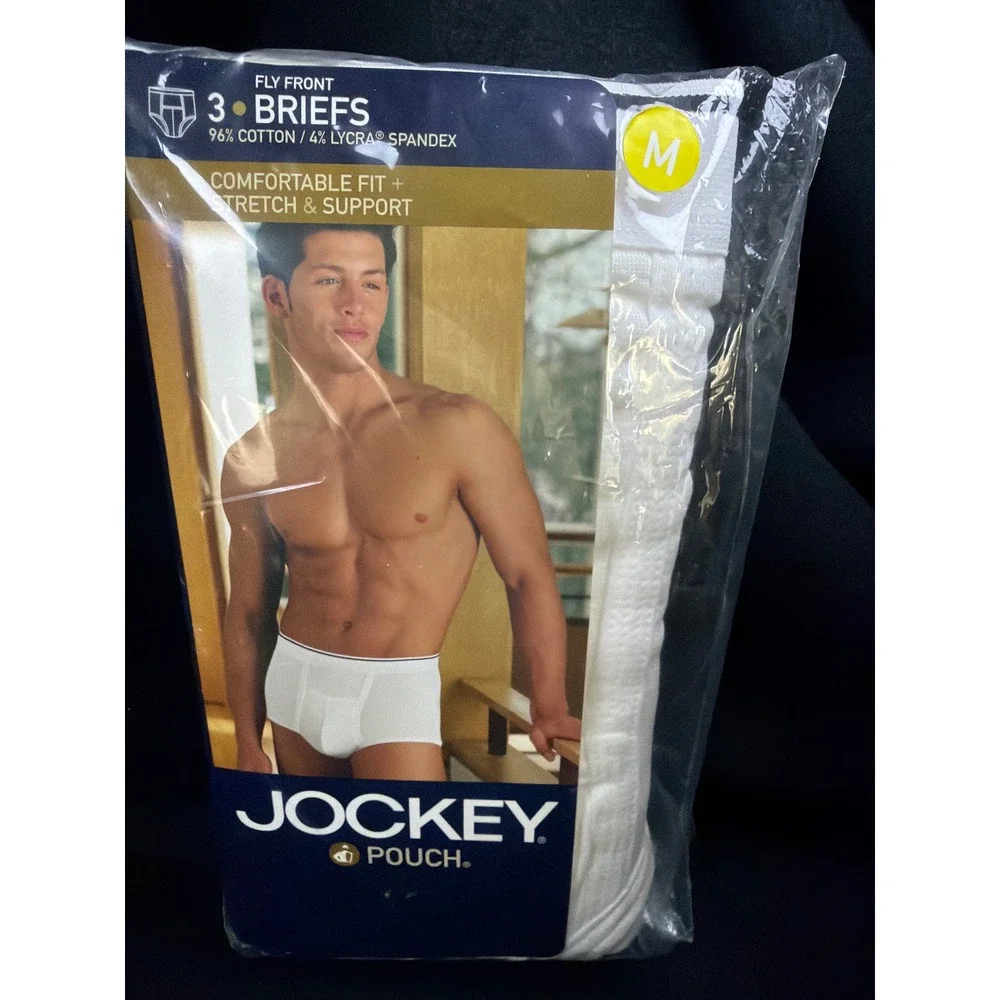 Jockey‎ Pouch Fly Front Briefs Men Size M White Cotton Spandex 3-Pack Style 1135